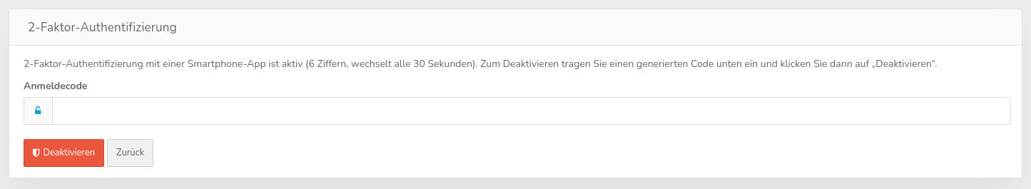 2FA-Deaktivierungs-Dialog imClicksKeks-Backend